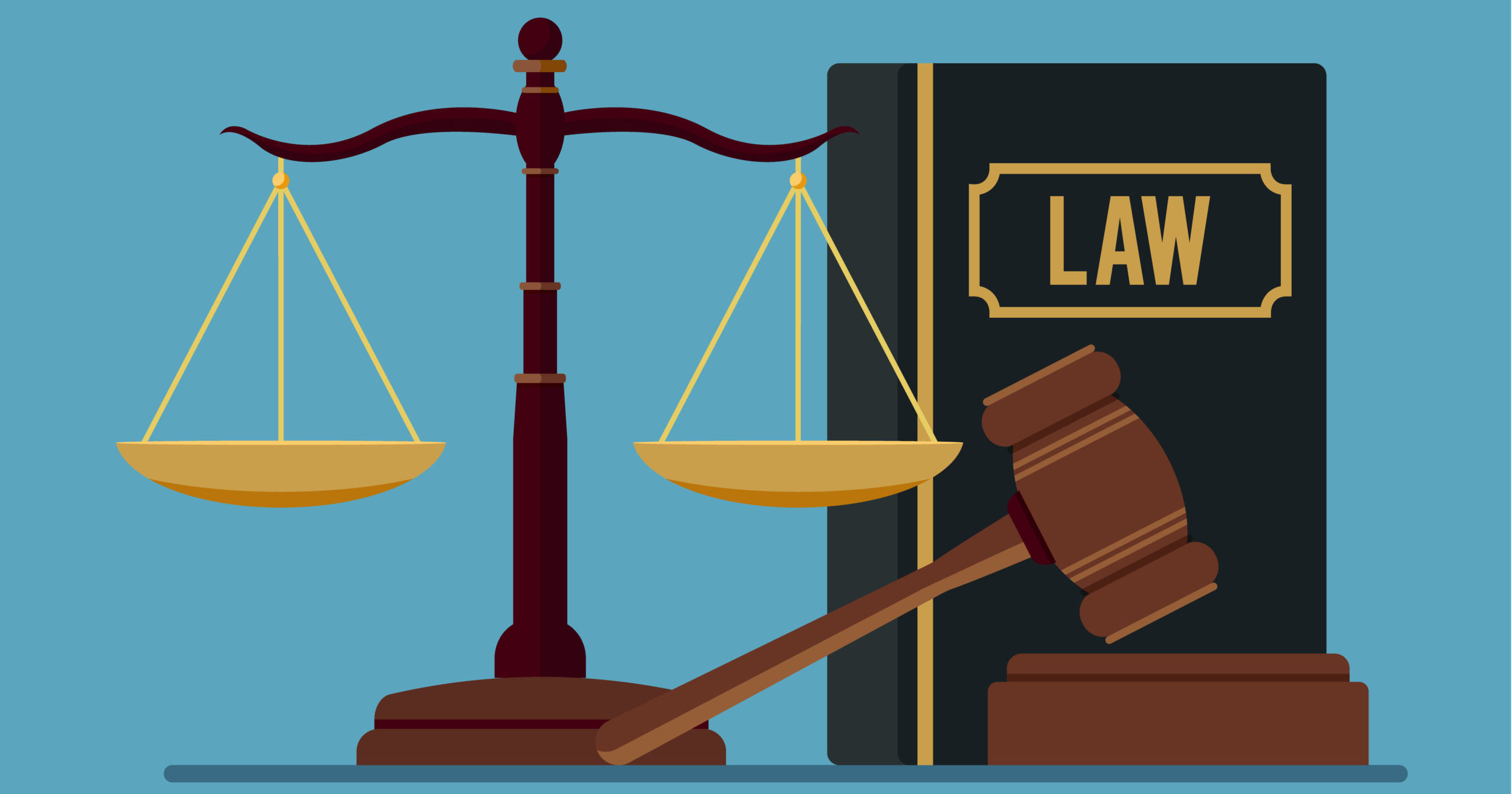 Law and justice concept isolated on blue background.