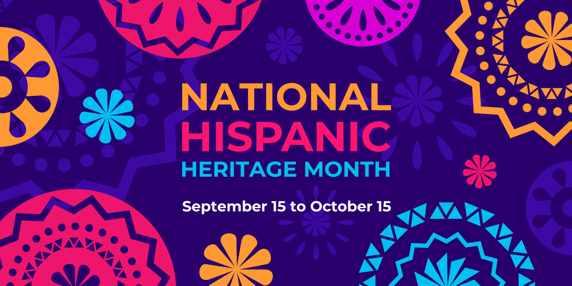 Hispanic heritage month. Vector web banner, poster, card for social media, networks. Greeting with national Hispanic heritage month text, Papel Picado pattern, perforated paper on purple background.