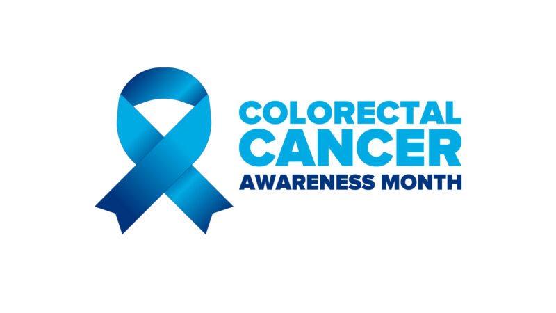 Colorectal Cancer Awareness Month. Celebrate annual in March. Control and protection. Prevention campaign. Medical health care concept. Poster with blue ribbon. Banner, background. Vector illustration